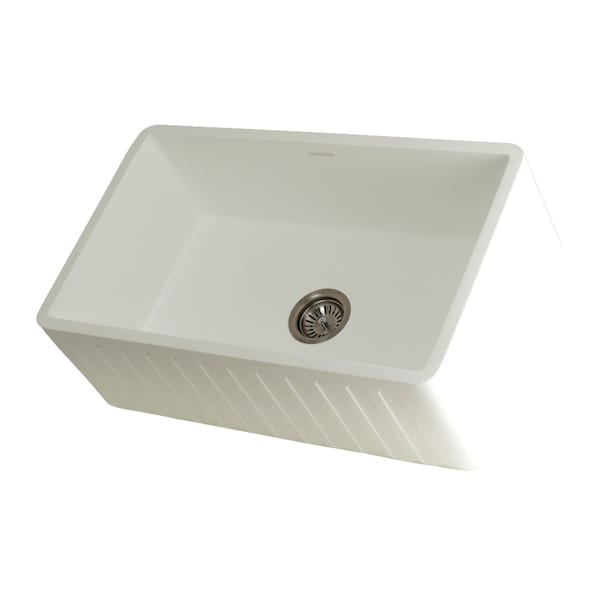 Gourmetier Solid Surface Stone Apron Front Farmhouse Sgl Bowl Kitchen Sink, White GKFA301810CD - main